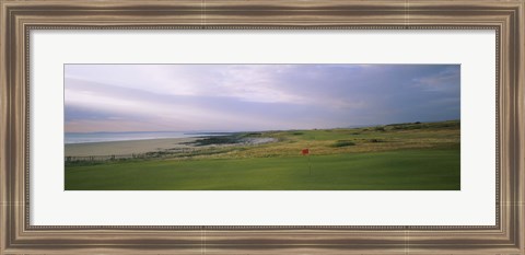 Framed Golf flag on a golf course, Royal Porthcawl Golf Club, Porthcawl, Wales Print