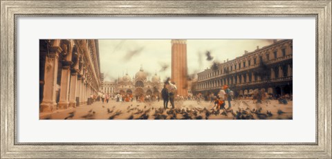 Framed Flock of pigeons flying, St. Mark&#39;s Square, Venice, Italy Print