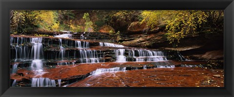 Framed Waterfall in a forest, North Creek, Zion National Park, Utah, USA Print