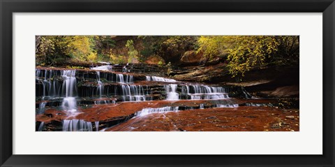 Framed Waterfall in a forest, North Creek, Zion National Park, Utah, USA Print