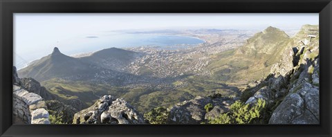 Framed High angle view of a coastline, Table Mountain, Cape town, South Africa Print