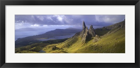 Framed Rock formations on hill, Old Man of Storr, Isle of Skye, Scotland Print