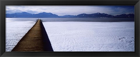 Framed Jetty over a frozen lake, Chiemsee, Bavaria, Germany Print