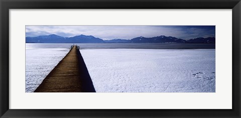 Framed Jetty over a frozen lake, Chiemsee, Bavaria, Germany Print