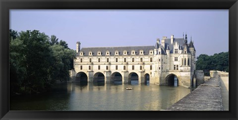 Framed Reflection of a castle in water, Chateau de Chenonceaux, Chenonceaux, Cher River, Loire Valley, France Print