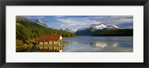 Framed Boathouse at the lakeside, Maligne Lake, Jasper National Park, Alberta, Canada Print