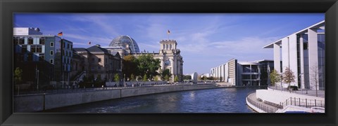 Framed Buildings along a river, The Reichstag, Spree River, Berlin, Germany Print