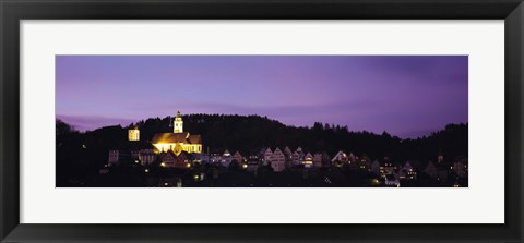 Framed Church lit up at dusk in a town, Horb Am Neckar, Black Forest, Baden-Wurttemberg, Germany Print