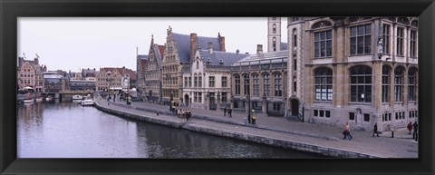 Framed Buildings along the river, Leie River, Graslei, Ghent, Belgium Print