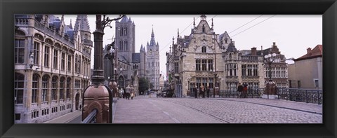 Framed Tourists walking in front of a church, St. Nicolas Church, Ghent, Belgium Print