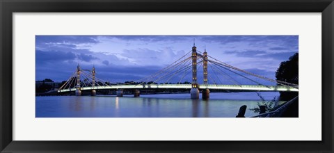 Framed Suspension bridge across a river, Thames River, Albert Bridge, London, England Print