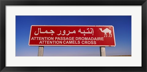 Framed Low angle view of a camel crossing signboard, Douz, Tunisia Print