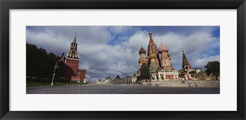 Framed Low angle view of a cathedral, St. Basil&#39;s Cathedral, Spasskaya Tower, Kremlin, Moscow, Russia Print