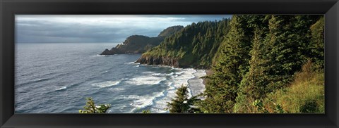 Framed High angle view of a coastline, Heceta Head Lighthouse, Oregon, USA Print