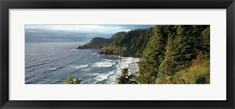 Framed High angle view of a coastline, Heceta Head Lighthouse, Oregon, USA Print