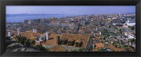 Framed High angle view of a city viewed from a castle, Castelo De Sao Jorge, Lisbon, Portugal Print