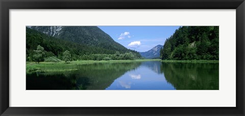 Framed Mountains overlooking a lake, Weitsee Lake, Bavaria, Germany Print