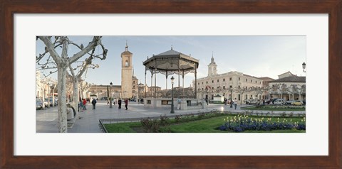 Framed Tourists in front of buildings, Plaza De Cervantes, Alcala De Henares, Madrid, Spain Print