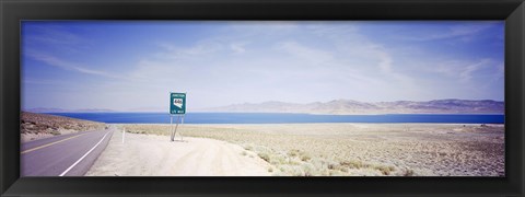 Framed Road sign at the roadside, Nevada State Route 446, Pyramid Lake, Nevada, USA Print