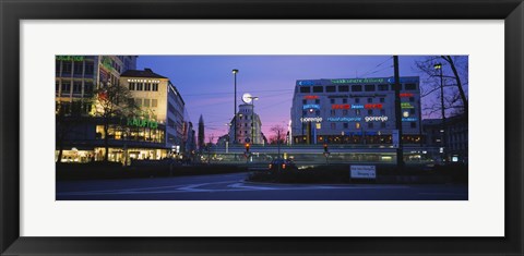 Framed Buildings lit up at dusk, Karlsplatz, Munich, Bavaria, Germany Print