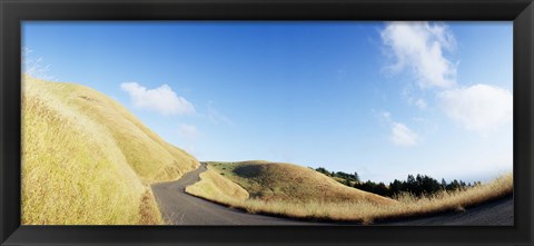 Framed Curved road on the mountain, Marin County, California, USA Print