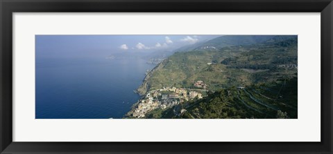 Framed High angle view of a village at the coast, Riomaggiore, La Spezia, Liguria, Italy Print