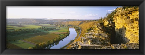 Framed High angle view of vineyards along a river, Einzellage, Hessigheimer Felsengarten, Hessigheim, Baden-Wurttemberg, Germany Print