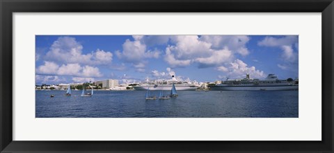 Framed Cruise ships docked at a harbor, Hamilton Harbour, Hamilton, Bermuda Print