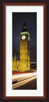 Framed Clock tower lit up at night, Big Ben, Houses of Parliament, Palace of Westminster, City Of Westminster, London, England Print