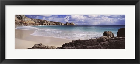 Framed Cliffs at seaside, Logan Rock, Porthcurno Bay, Cornwall, England Print