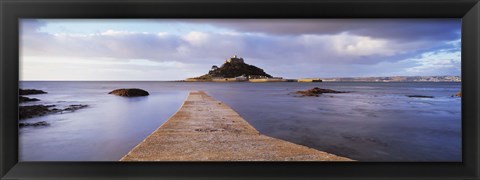 Framed Jetty over the sea, St. Michael&#39;s Mount, Marazion, Cornwall, England Print