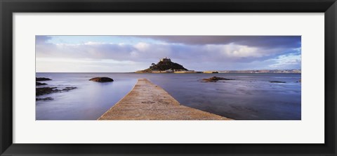 Framed Jetty over the sea, St. Michael&#39;s Mount, Marazion, Cornwall, England Print