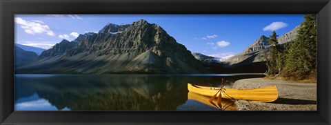 Framed Canoe at the lakeside, Bow Lake, Banff National Park, Alberta, Canada Print