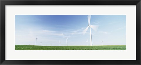 Framed Wind turbines in a field, Easington, Holderness, East Yorkshire, England Print