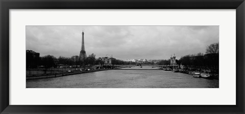 Framed River with a tower in the background, Seine River, Eiffel Tower, Paris, Ile-De-France, France Print