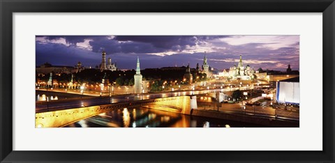 Framed City lit up at night, Red Square, Kremlin, Moscow, Russia Print