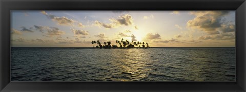 Framed Silhouette of palm trees on an island, Placencia, Laughing Bird Caye, Victoria Channel, Belize Print