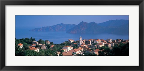 Framed High angle view of a town at the coast, Piana, Corsica, France Print