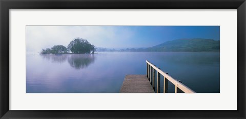 Framed Lake with mountains in the background, Llangorse Lake, Brecon Beacons, Brecon Beacons National Park, Wales Print