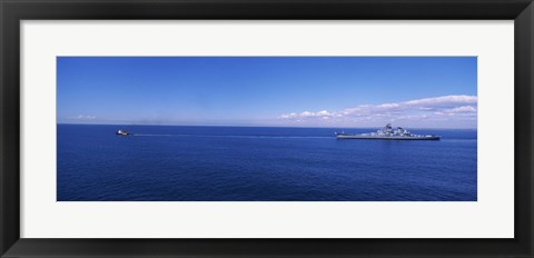 Framed Battleship being towed in the sea, USS Iowa (BB-61), Rhode Island Sound, USA, Rhode Island, USA Print