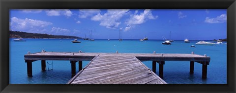 Framed Pier with boats in the background, Sandy Ground, Anguilla Print