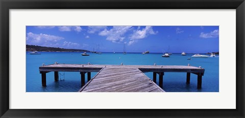 Framed Pier with boats in the background, Sandy Ground, Anguilla Print