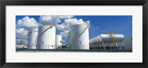 Framed Storage tanks in a factory, Miami, Florida, USA Print