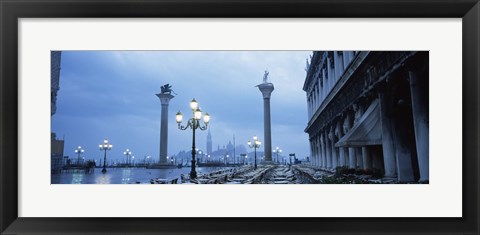 Framed Tables and chairs at a restaurant, St. Mark&#39;s Square, Grand Canal, San Giorgio Maggiore, Venice, Veneto, Italy Print