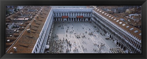 Framed High angle view of a town square, St. Mark&#39;s Square, St Mark&#39;s Campanile, Venice, Veneto, Italy Print