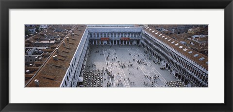 Framed High angle view of a town square, St. Mark&#39;s Square, St Mark&#39;s Campanile, Venice, Veneto, Italy Print