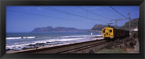 Framed Train on railroad tracks, False Bay, Cape Town, Western Cape Province, Republic of South Africa Print