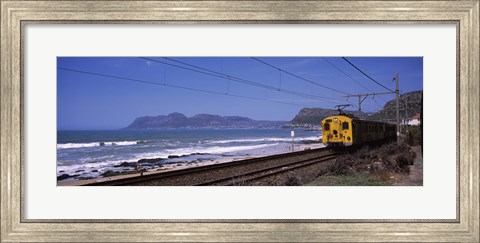 Framed Train on railroad tracks, False Bay, Cape Town, Western Cape Province, Republic of South Africa Print