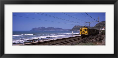 Framed Train on railroad tracks, False Bay, Cape Town, Western Cape Province, Republic of South Africa Print