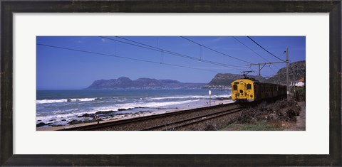 Framed Train on railroad tracks, False Bay, Cape Town, Western Cape Province, Republic of South Africa Print